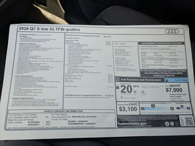 2026 Audi Q7 Premium Plus S line TFSI quattro tiptronic