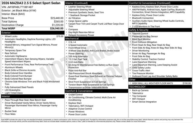 2026 Mazda Mazda3 2.5 S Select Sport