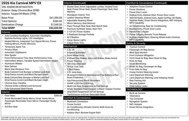 2026 Kia Carnival MPV EX