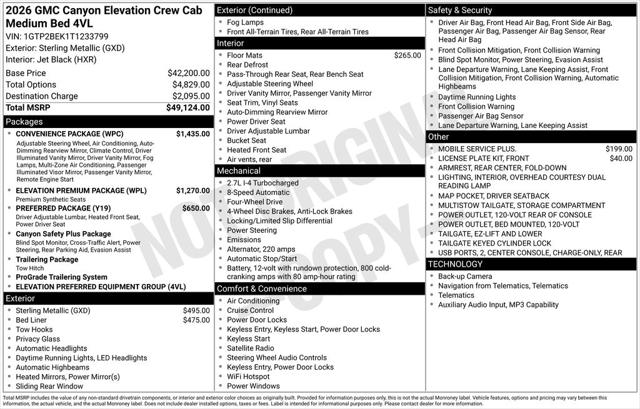 2026 GMC Canyon Elevation, 4WD