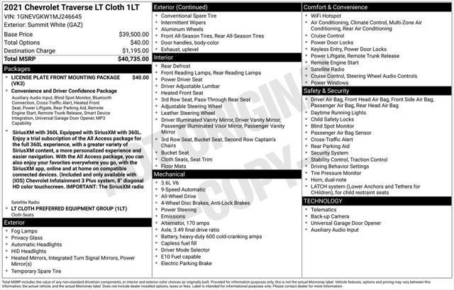 2021 Chevrolet Traverse AWD LT Cloth