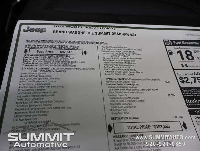 2026 Jeep Grand Wagoneer L Summit Obsidian 4x4