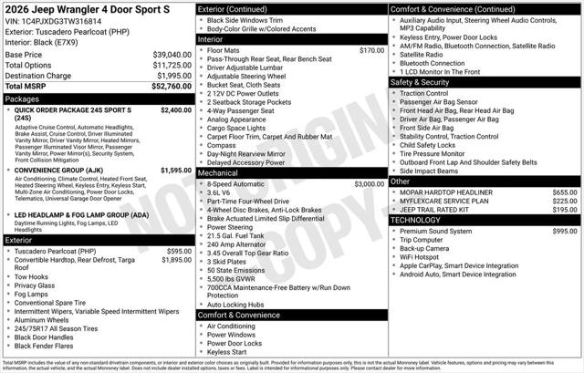 2026 Jeep Wrangler WRANGLER 4-DOOR SPORT S 2026 Jeep Wrangler WRANGLER 4-DOOR SPORT S