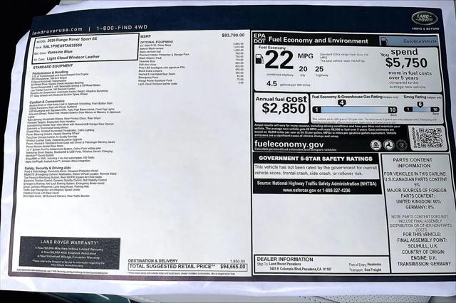 2026 Land Rover Range Rover Sport P360 SE