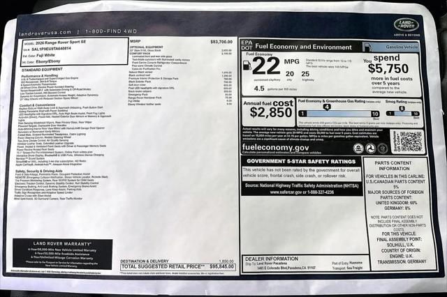 2026 Land Rover Range Rover Sport P360 SE