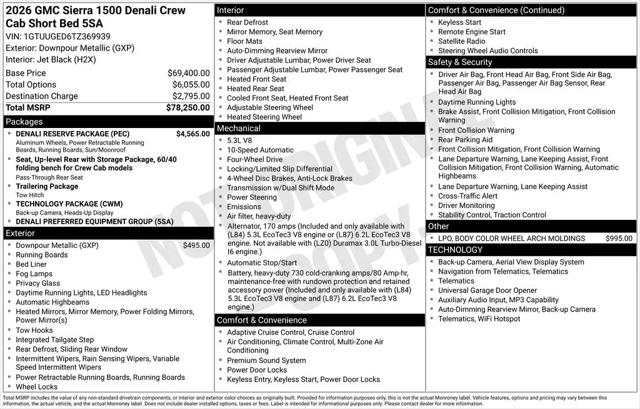 2026 GMC Sierra 1500 Crew Cab, Short Bed, Denali, 4WD