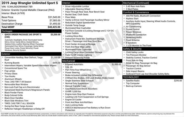 2019 Jeep Wrangler Unlimited Sport S 4x4