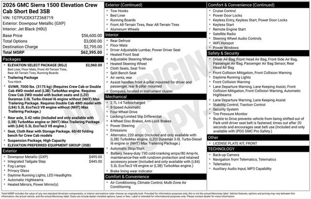 2026 GMC Sierra 1500 Crew Cab, Short Bed, Elevation, 4WD