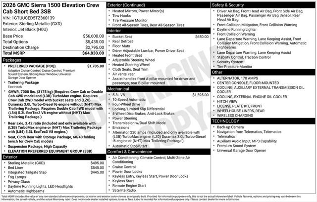 2026 GMC Sierra 1500 Crew Cab, Short Bed, Elevation, 4WD