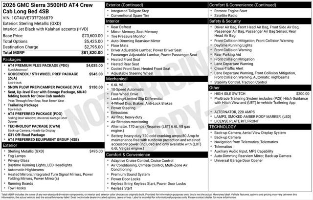 2026 GMC Sierra 3500HD Crew Cab, Long Bed, AT4 Dual Rear Wheel, 4WD