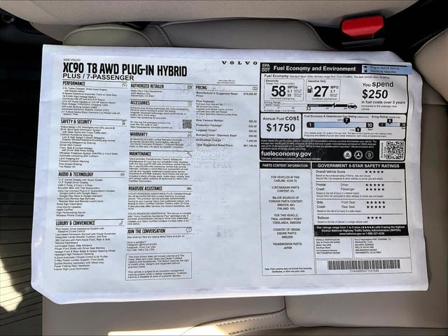 2026 Volvo XC90 Plug-In Hybrid Plus, T8 AWD, Electric/Gasoline, Bright, 7 Seats