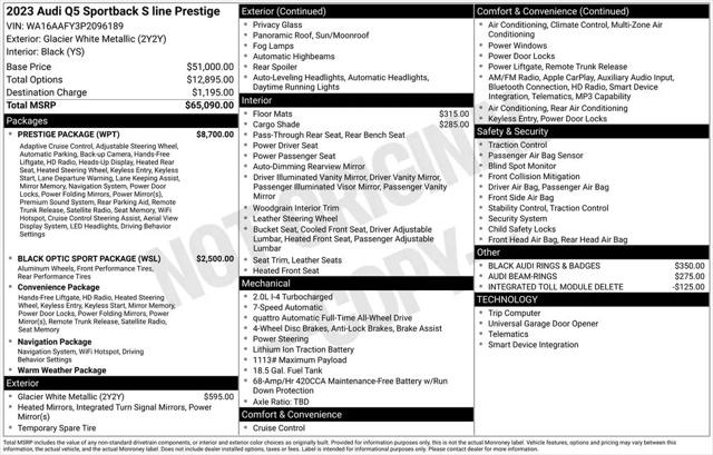 2023 Audi Q5 Sportback Prestige 45 TFSI S line quattro S tronic