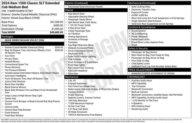 2024 Ram 1500 Classic SLT Quad Cab 4x4 6'4" Box