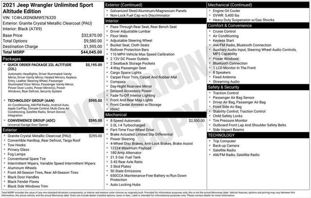 2021 Jeep Wrangler Sport Altitude 4x4