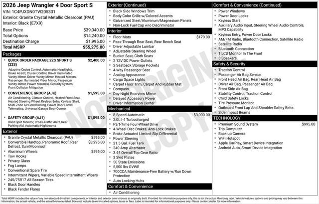 2026 Jeep Wrangler WRANGLER 4-DOOR SPORT S 2026 Jeep Wrangler WRANGLER 4-DOOR SPORT S