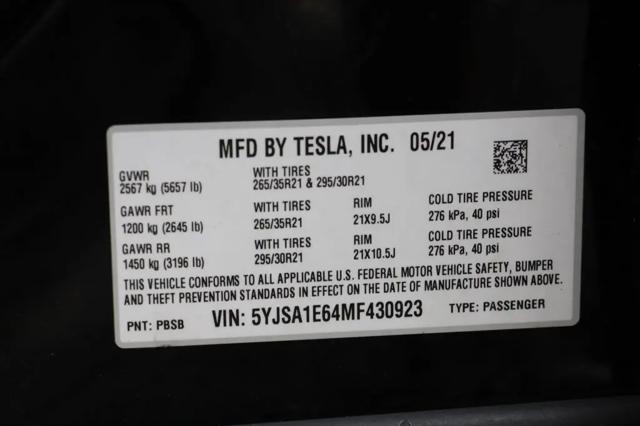 2021 Tesla Model S Plaid Tri Motor All-Wheel Drive