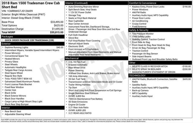 2018 Ram 1500 Tradesman Crew Cab 4x2 5'7" Box