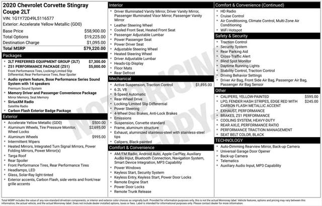 2020 Chevrolet Corvette Stingray RWD Coupe 2LT