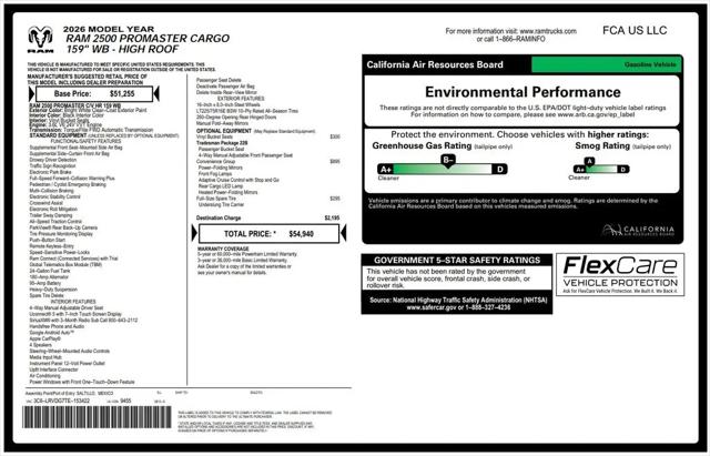 2026 Ram ProMaster 2500 Cargo Van Tradesman High Roof 159" WB w/Pass Seat