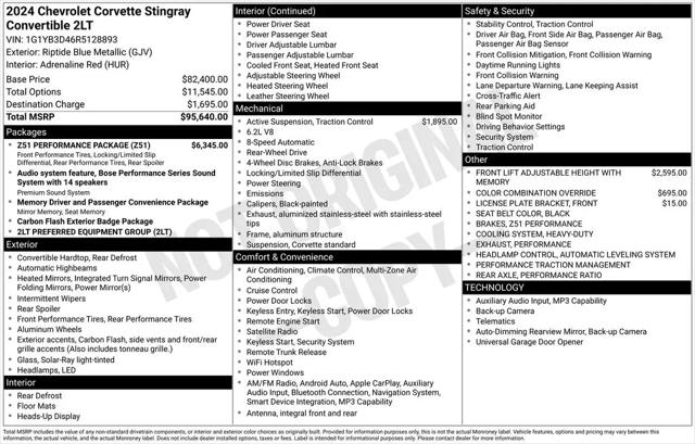 2024 Chevrolet Corvette Stingray RWD Convertible 2LT