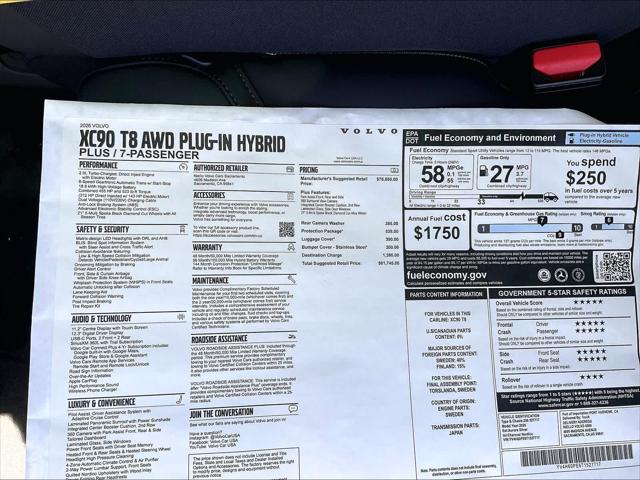 2026 Volvo XC90 Plug-In Hybrid Plus, T8 AWD, Electric/Gasoline, Bright, 7 Seats