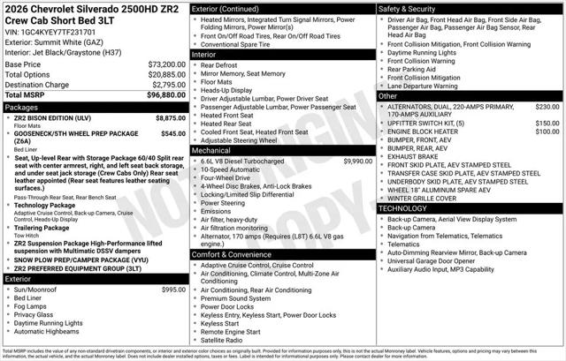 2026 Chevrolet Silverado 2500HD Crew Cab, Standard Bed, XR2, 4WD