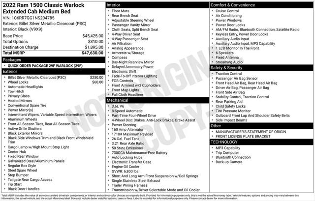2022 Ram 1500 Classic Warlock Quad Cab 4x4 6'4" Box
