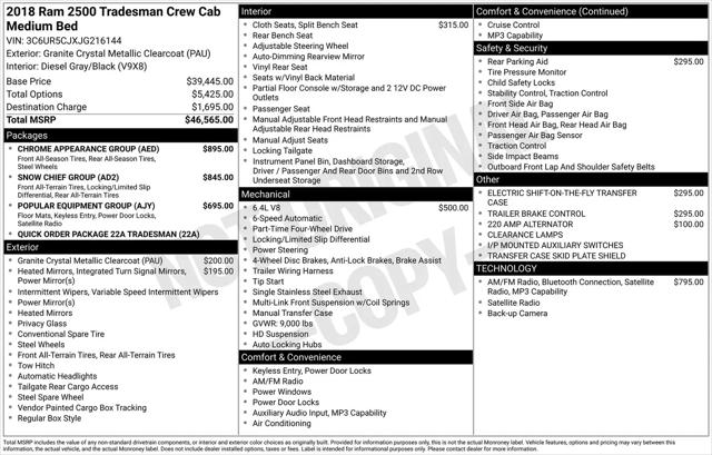 2018 Ram 2500 Tradesman Crew Cab 4x4 6'4" Box