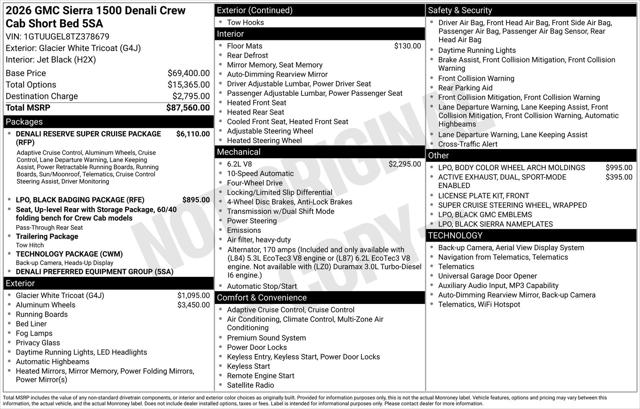 2026 GMC Sierra 1500 Crew Cab, Short Bed, Denali, 4WD