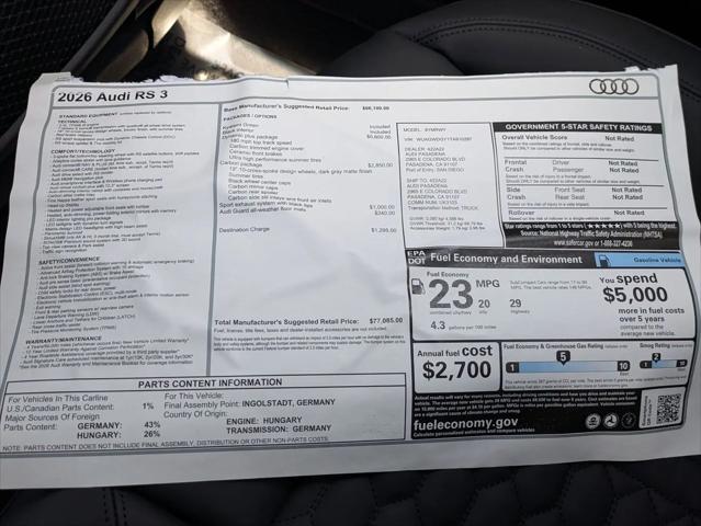 2026 Audi RS 3 TFSI quattro S tronic