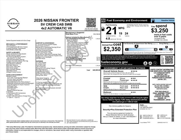 2026 Nissan Frontier Crew Cab SV 4x2