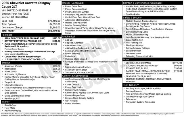 2025 Chevrolet Corvette Stingray RWD Coupe 2LT
