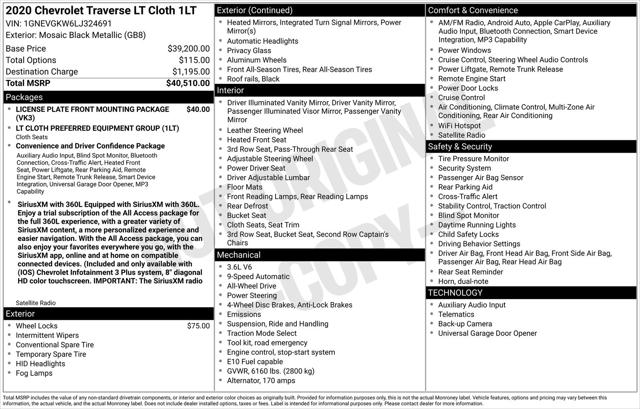 2020 Chevrolet Traverse AWD LT Cloth