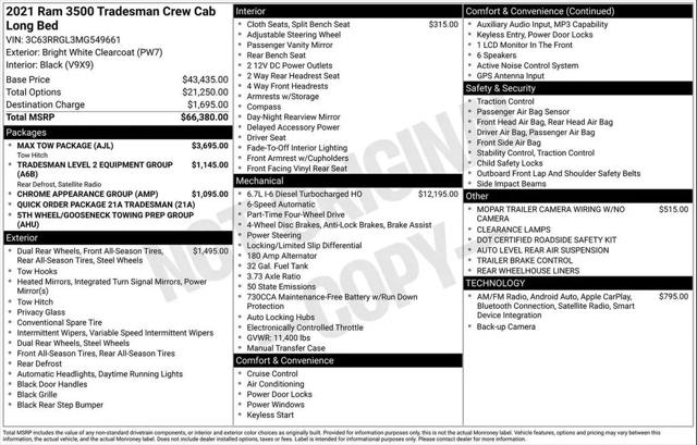 2021 Ram 3500 Tradesman Crew Cab 4x4 8' Box for sale in Greensboro, NC