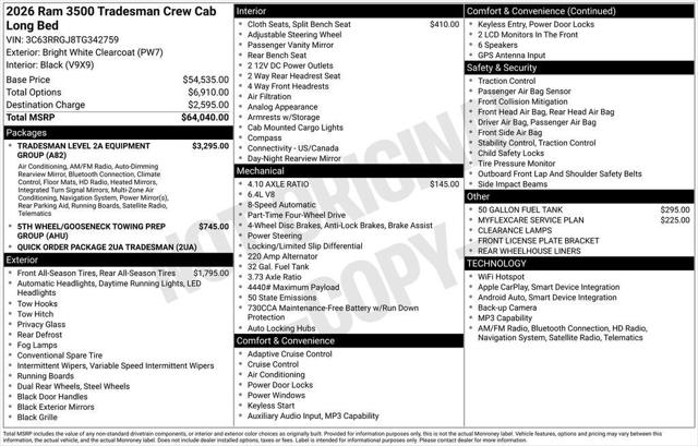 2026 RAM Ram 3500 RAM 3500 TRADESMAN CREW CAB 4X4 8 BOX 2026 RAM Ram 3500 RAM 3500 TRADESMAN CREW CAB 4X4 8 BOX