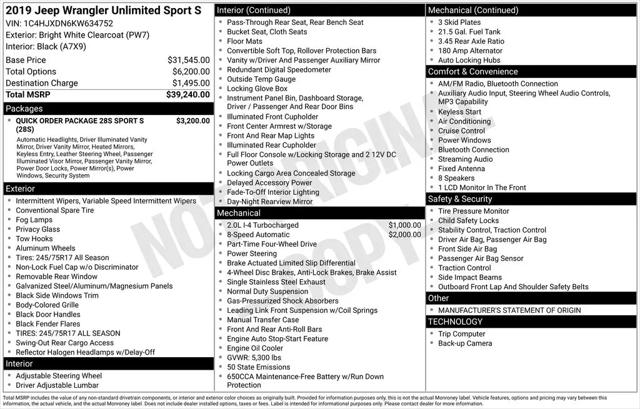 2019 Jeep Wrangler Unlimited Sport S 4x4