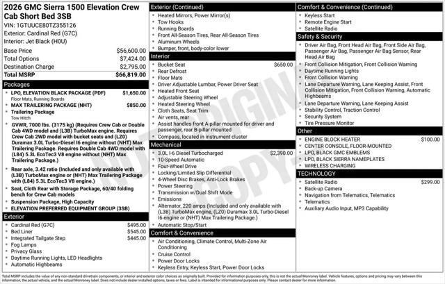 2026 GMC Sierra 1500 Crew Cab, Short Bed, Elevation, 4WD