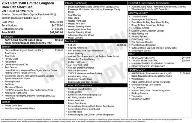 2021 Ram 1500 Limited Longhorn Crew Cab 4x4 5'7" Box