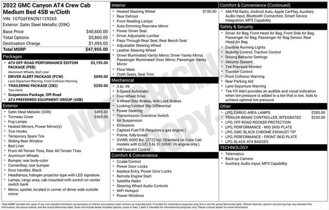2022 GMC Canyon 4WD Crew Cab Short Box AT4 - Cloth