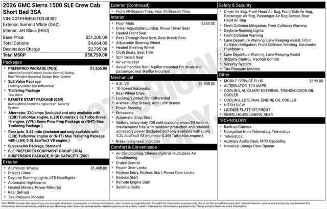 2026 GMC Sierra 1500 Crew Cab, Short Bed, SLE, RWD