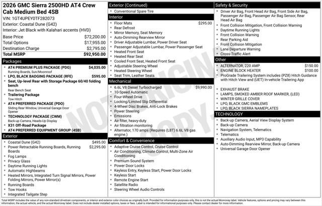 2026 GMC Sierra 2500HD Crew Cab, Standard Bed, AT4, 4WD