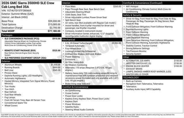 2026 GMC Sierra 3500HD Crew Cab, Long Bed, SLE Dual Rear Wheel, 4WD