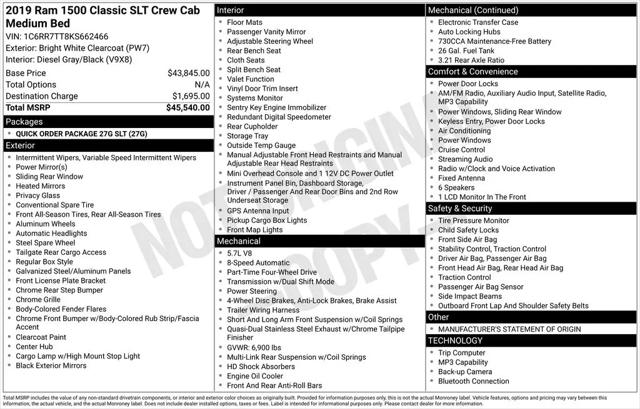 2019 Ram 1500 Classic SLT Crew Cab 4x4 6'4" Box