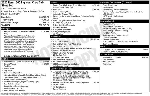 2022 RAM 1500 Big Horn Crew Cab 4x4 57 Box 2022 RAM 1500 Big Horn Crew Cab 4x4 57 Box