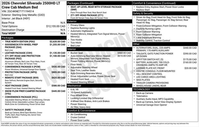 2026 Chevrolet Silverado 2500HD Crew Cab, Standard Bed, LT, 4WD