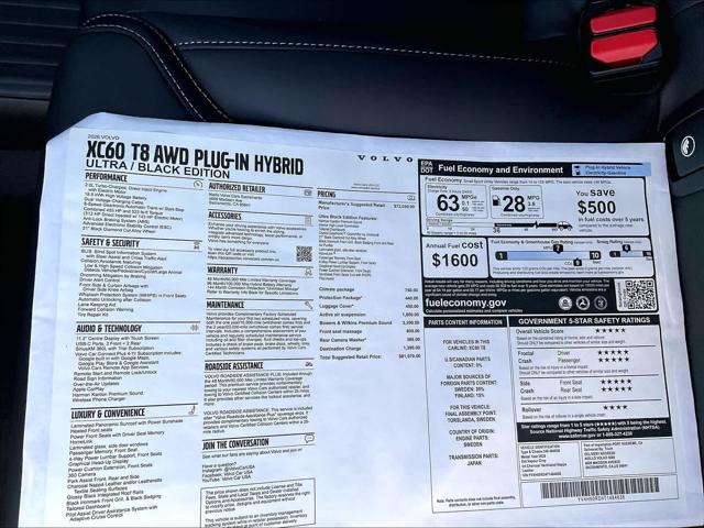 2026 Volvo XC60 Plug-In Hybrid Black Edition Ultra, T8 AWD Electric/Gasoline, Dark