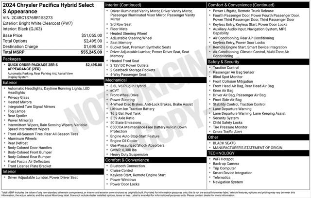 2024 Chrysler Pacifica Hybrid S Appearance Pkg