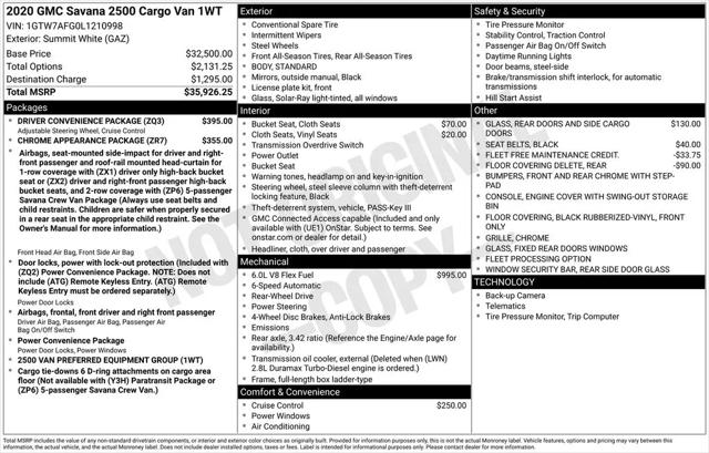 2020 GMC Savana Cargo RWD 2500 Regular Wheelbase Work Van