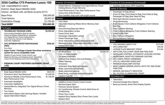 2026 Cadillac CT5 Premium Luxury RWD