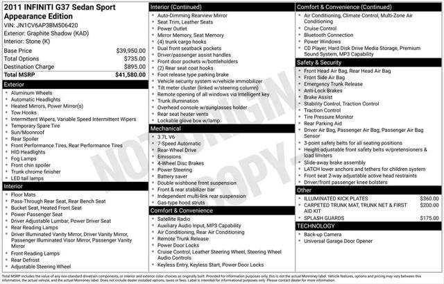 2011 INFINITI G37 Sport Appearance Edition